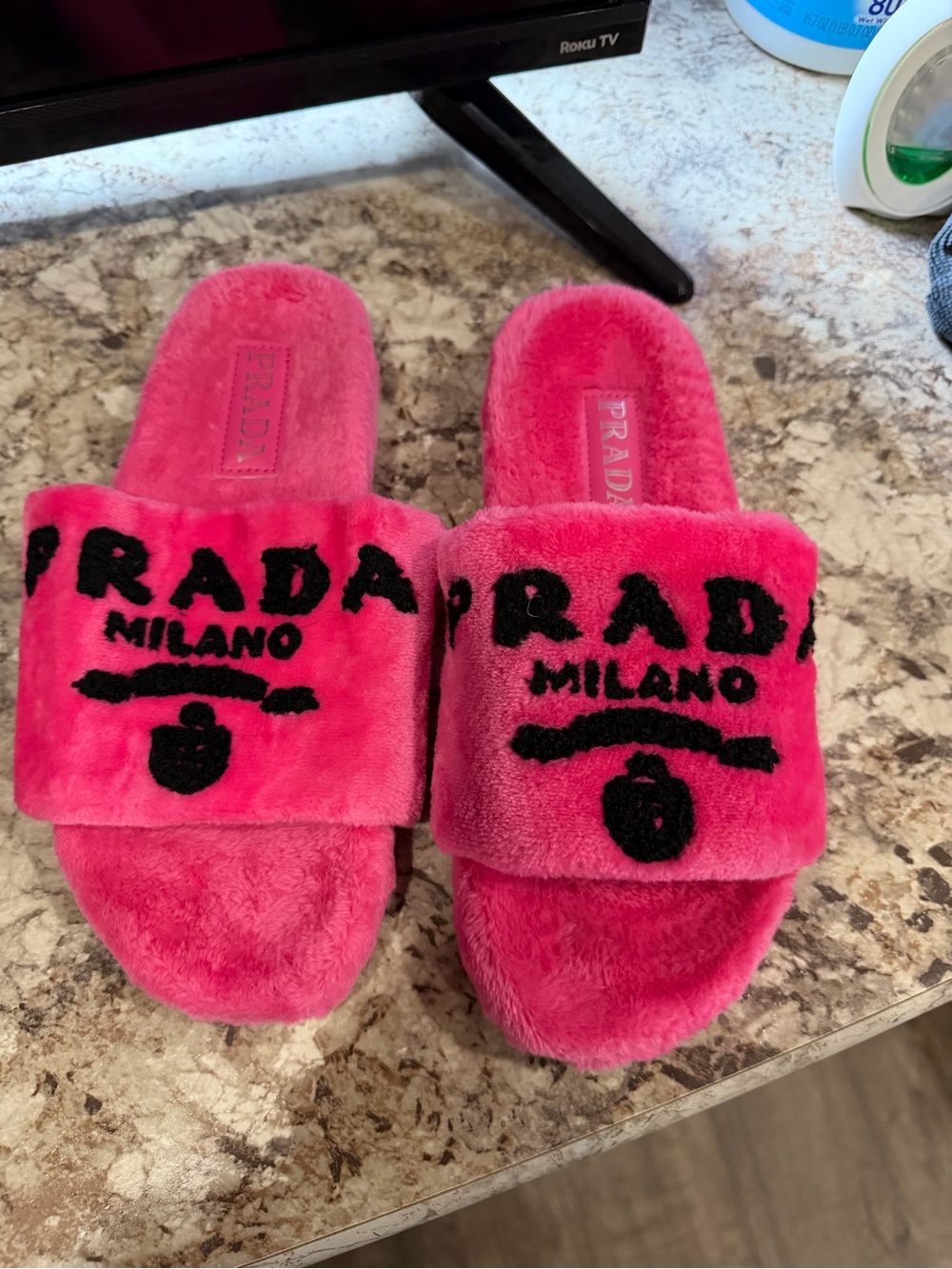 Prada  Hot Pink Plush Milano Slide Slippers